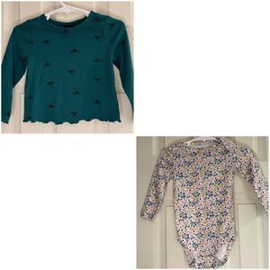 Bundle of 2 Baby Girl Tops, Size 18M –  Teal Long Sleeve + Floral Bodysuit –